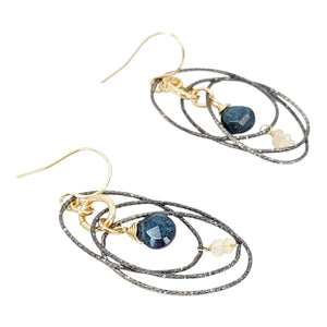 Earrings - Layered Oval 3D Frame (Moss Kyanite, Opal) by Calliope Jewelry