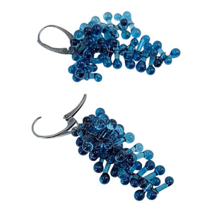 Earrings - Long Rosetti Grape Clusters in Slate Blue by Krista Bermeo Studio