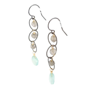 Earrings - Triple Stacked Circles (Labradorite, Chalcedony) by Calliope Jewelry