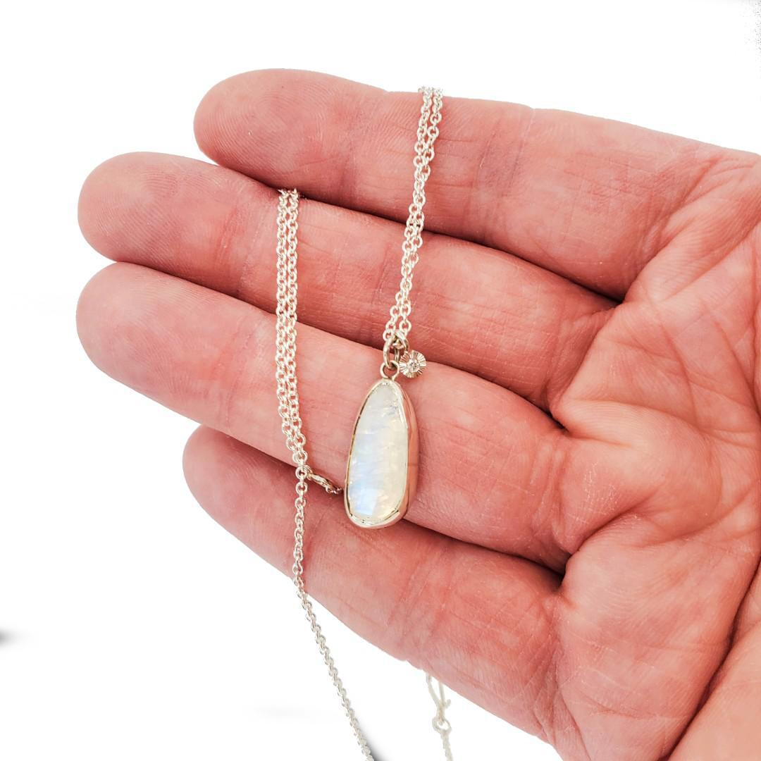 Necklace - Theia (Rainbow Moonstone, Sterling Silver) by Corey Egan
