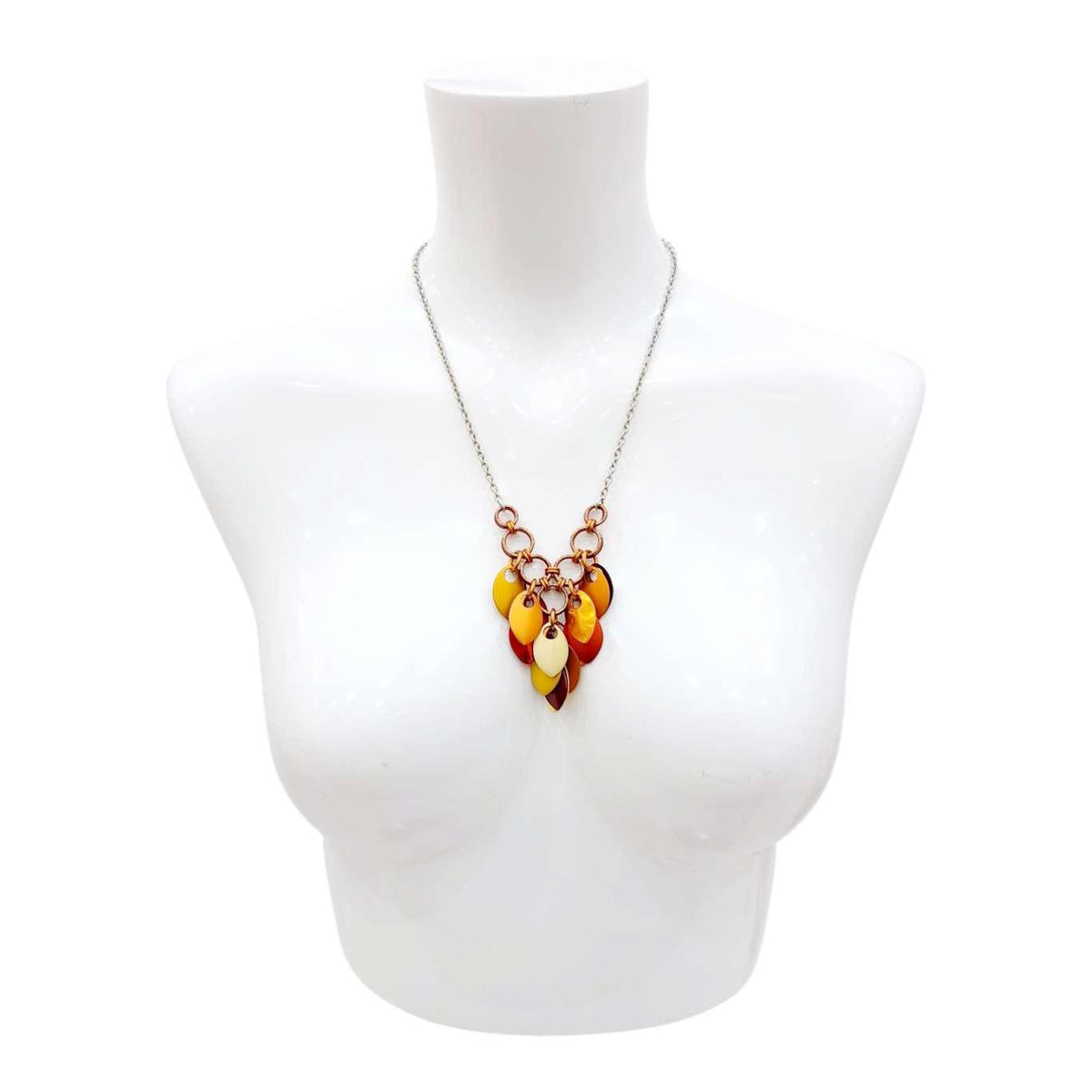 Necklace - Reversible V Feather Cascade (Autumn Leaves) by Rebeca Mojica