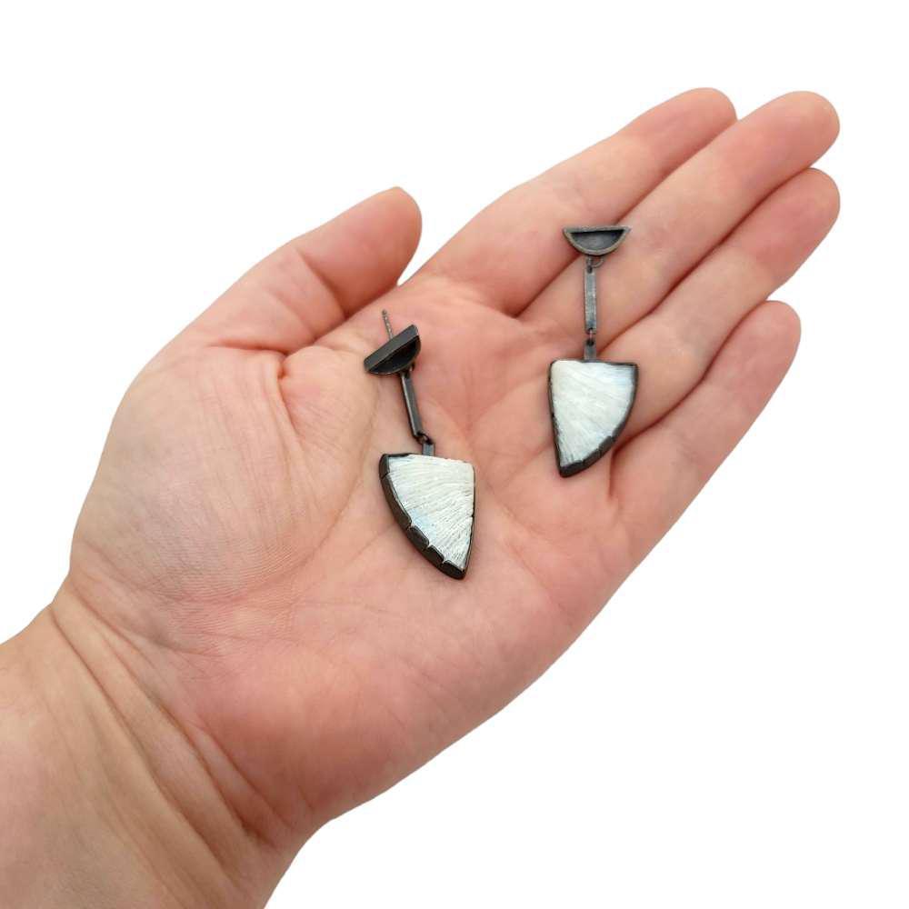 zEarrings - Angled Triangle Drops in Sterling Silver and Vintage Coral by Janine DeCresenzo