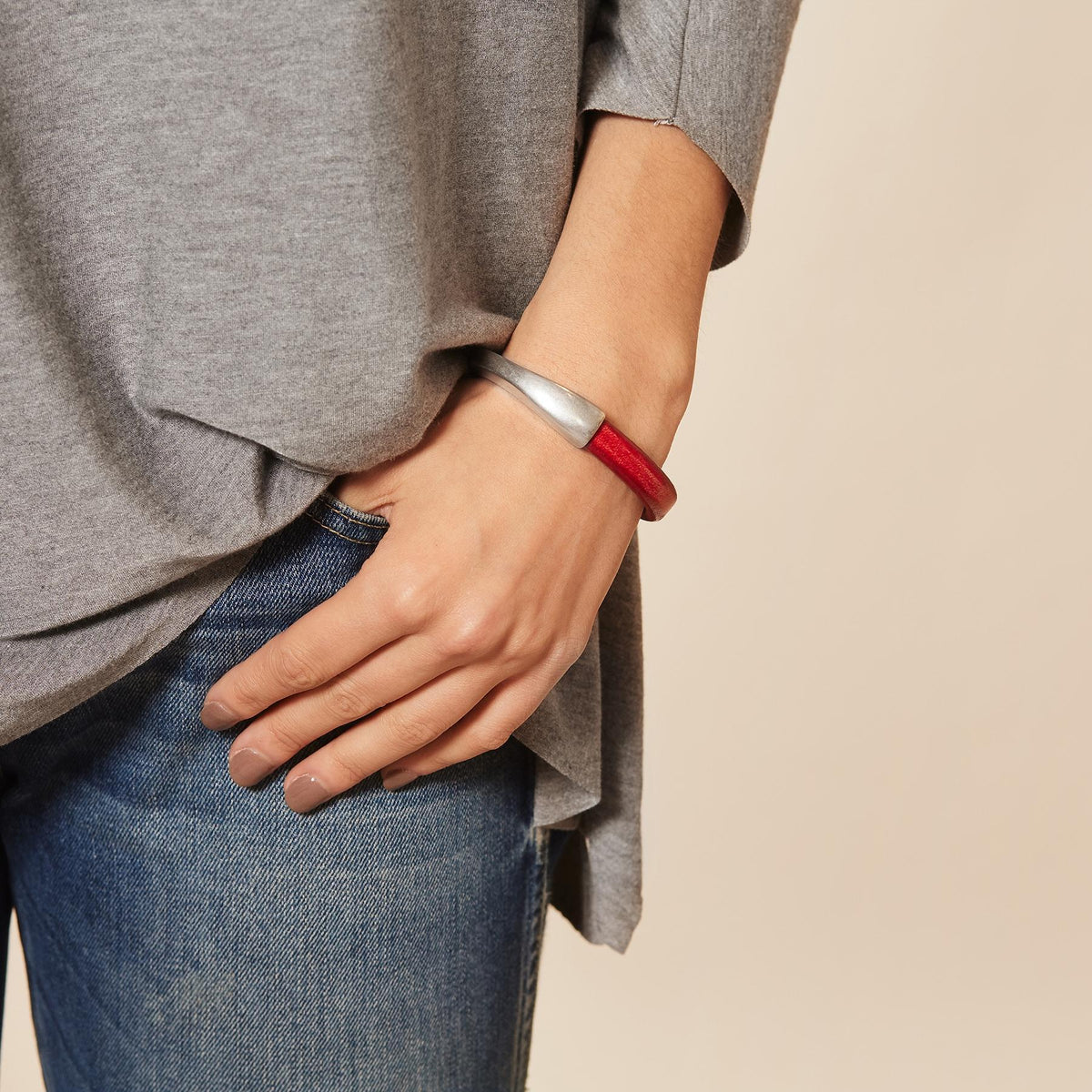 Bracelet - Red Leather Breakaway (Assorted Metals) by Diana Kauffman Designs