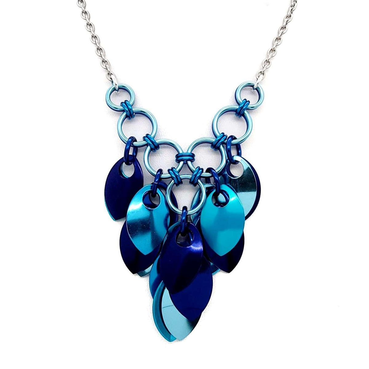 Necklace - Reversible V Feather Cascade (Chicago Blues) by Rebeca Mojica