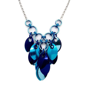Necklace - Reversible V Feather Cascade (Chicago Blues) by Rebeca Mojica