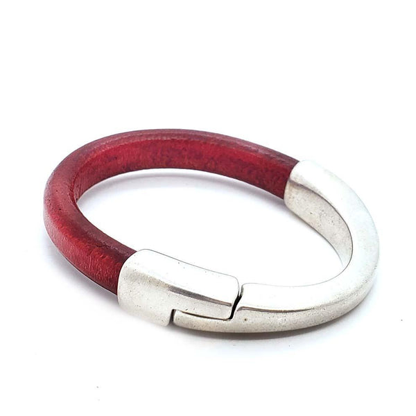 Bracelet - Skinny Breakaway in Red Leather with Silver or Gold