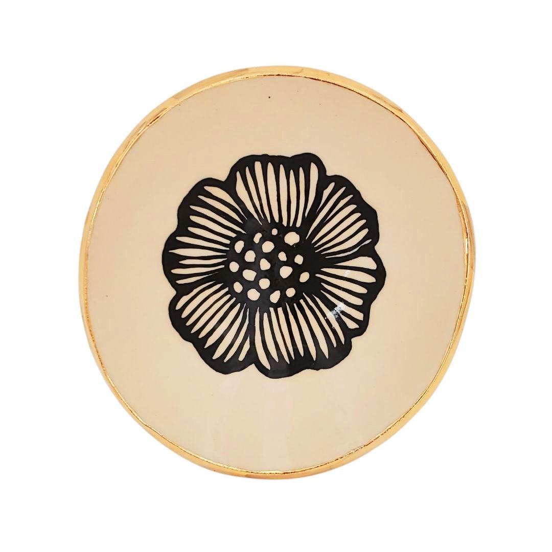 Trinket Dish - 4in Floral with 22k Gold Solid Lip (A) by Hsieh Clay SF