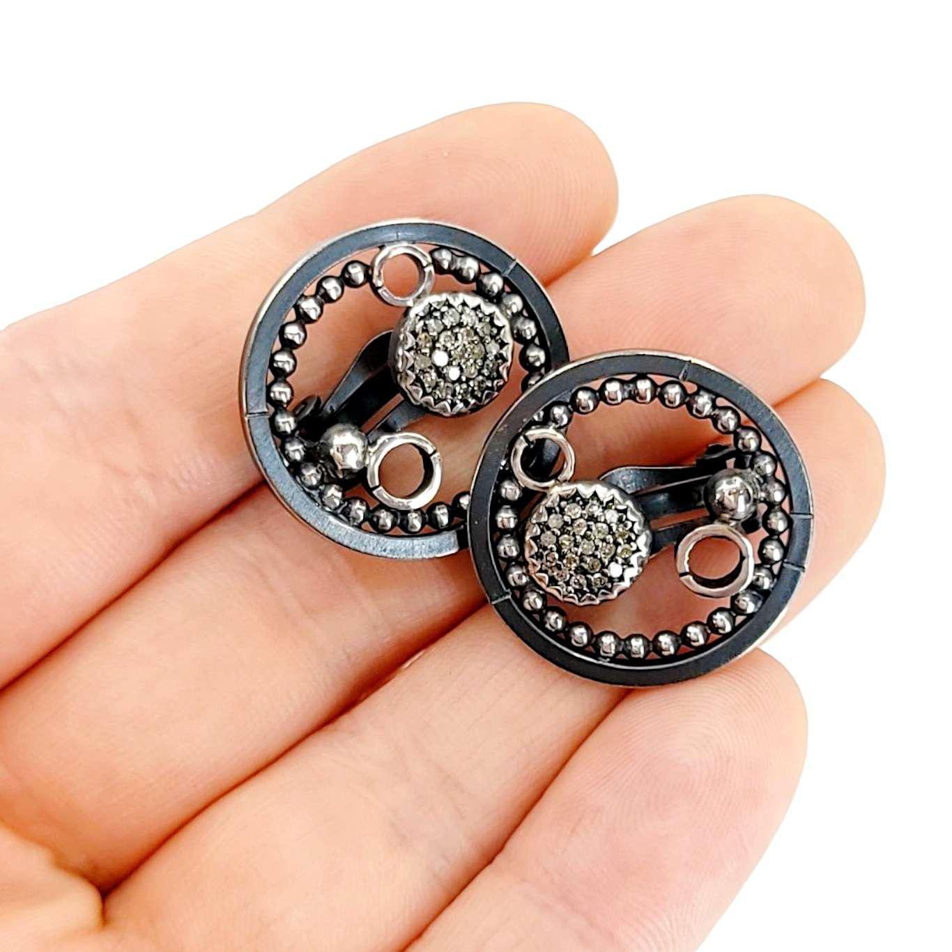 Earrings - Clip On - Pave Circles (Sterling Silver, Diamond) by 314 Studio