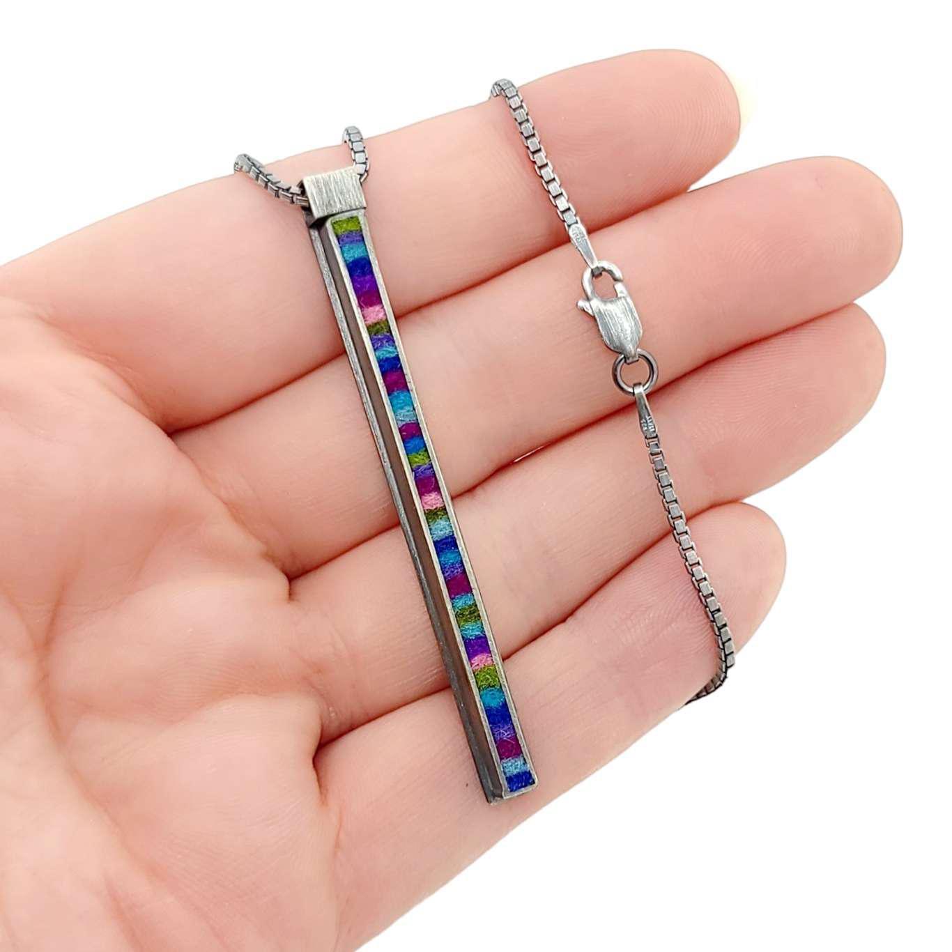 Necklace - Long Rectangle in Cool by Michele A. Friedman