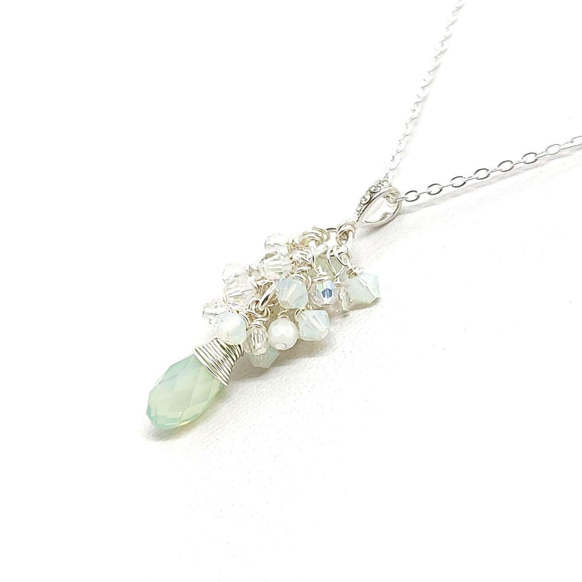 Necklace - Chrysolite Opal Crystal Teardrop Cluster by Sugar Sidewalk