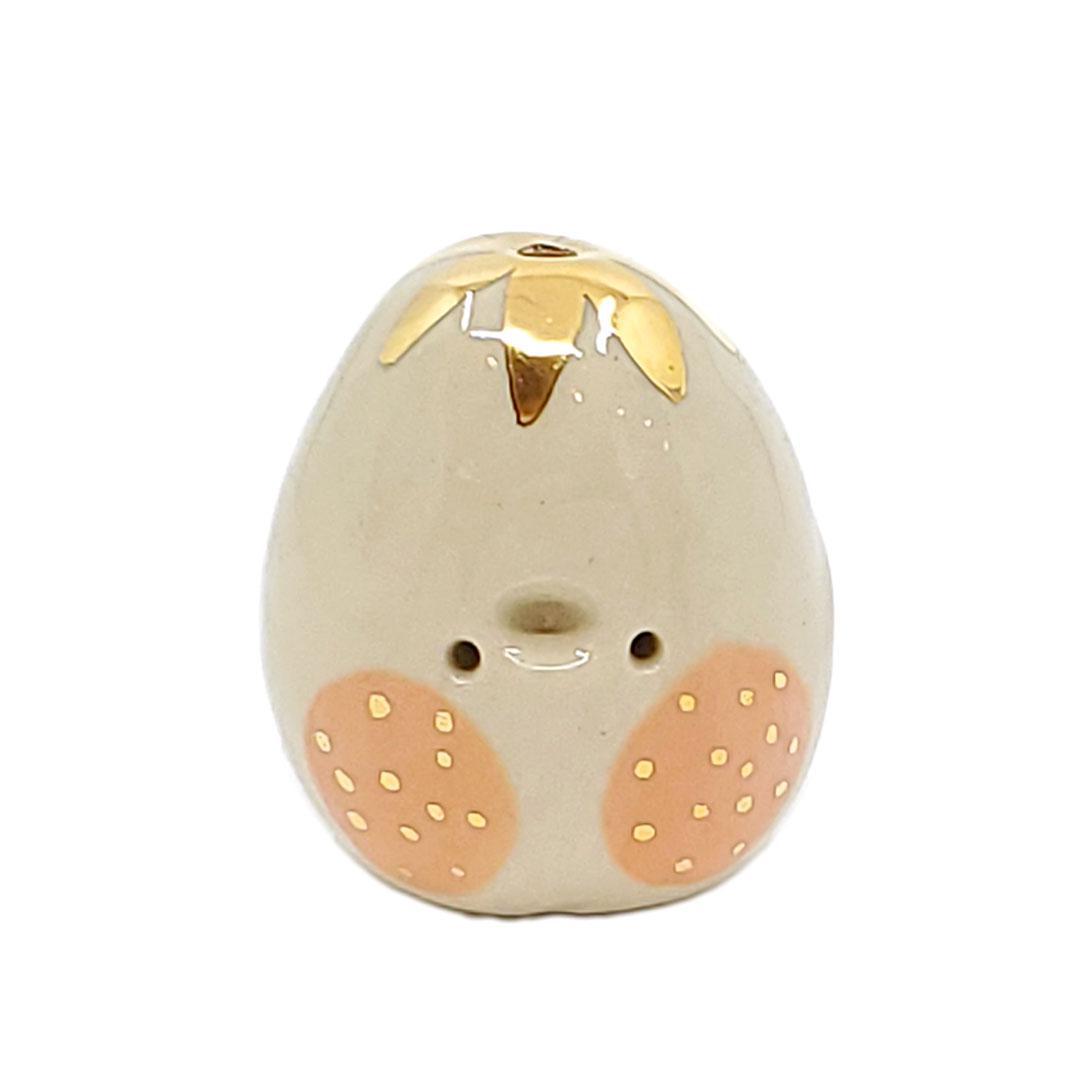 Figurine - Lucky Potato Bud Vase (Single Hole, Orange Cheeks, Gold Pointed Flower) by The Pottery Parade