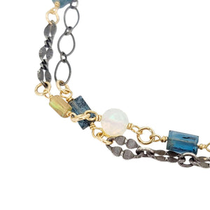 Bracelet - Double Strand Decorated Chain (Moss Kyanite, Opal, Aquamarine) by Calliope Jewelry