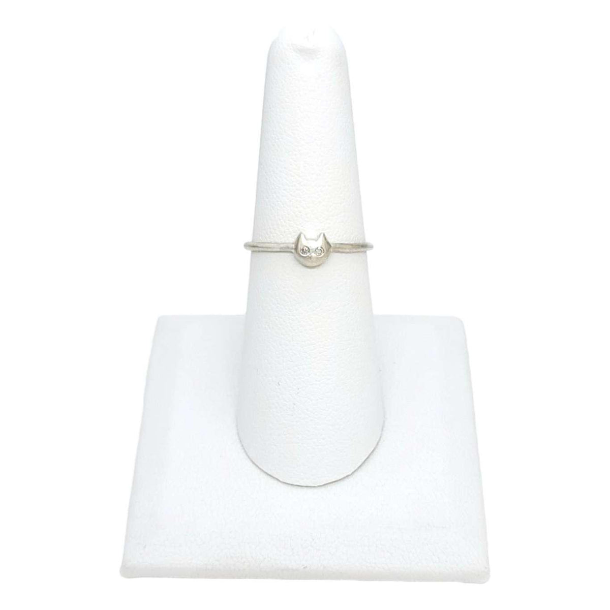 Ring - Diamond-Eyed Tiny Kitten Face in Sterling Silver by Michelle Chang