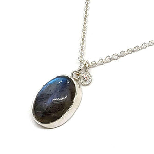Necklace - Theia in Labradorite and Sterling Silver with Diamond by Corey Egan