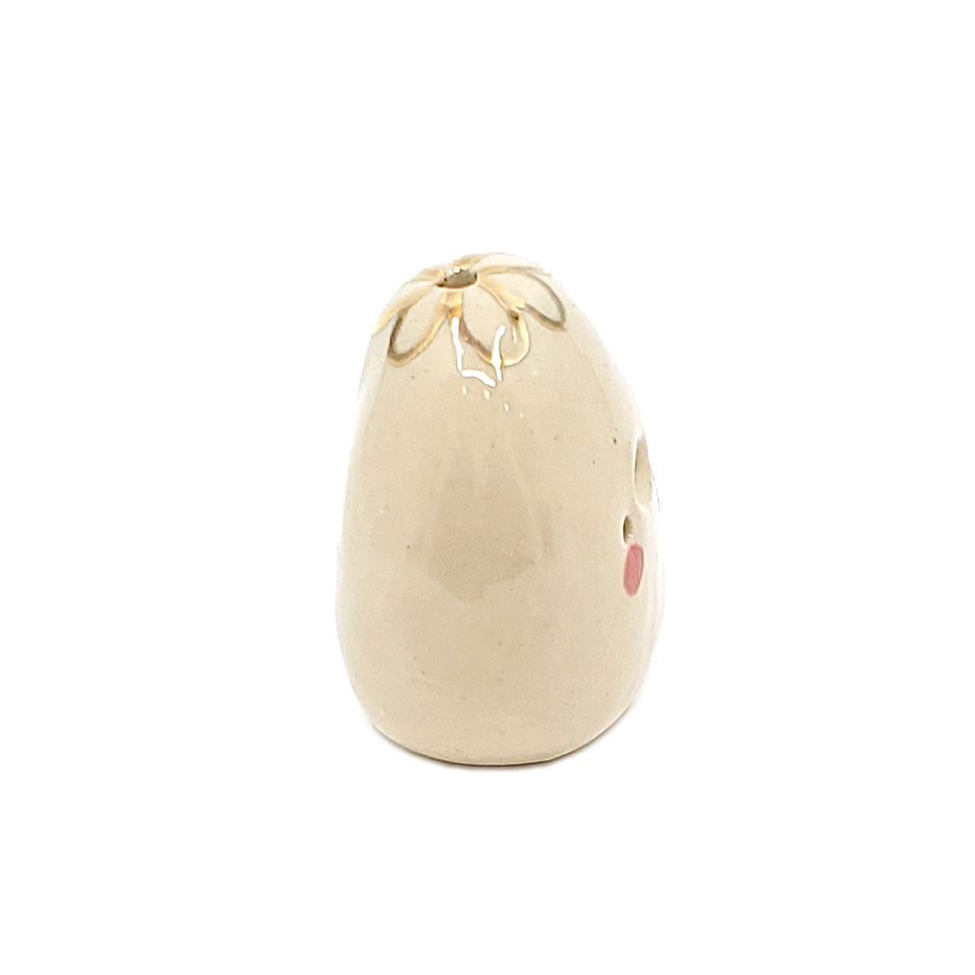 Figurine - Lucky Potato Bud Vase (Single Hole, Rose Cheeks, Gold Looped Flower) by The Pottery Parade