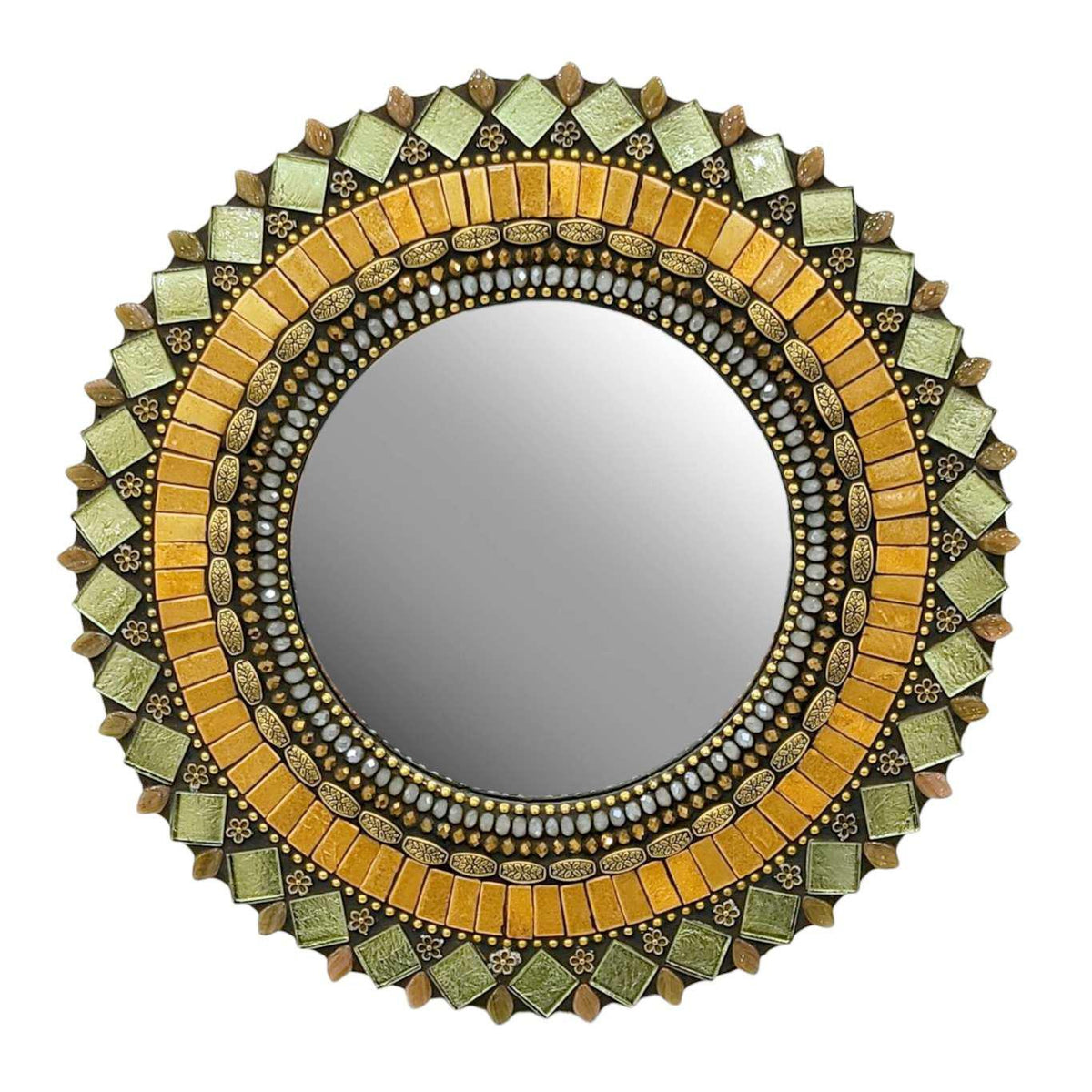 Mosaic Mirror - 10in Round (Woodland Shimmer) by Zetamari Mosaic Artworks