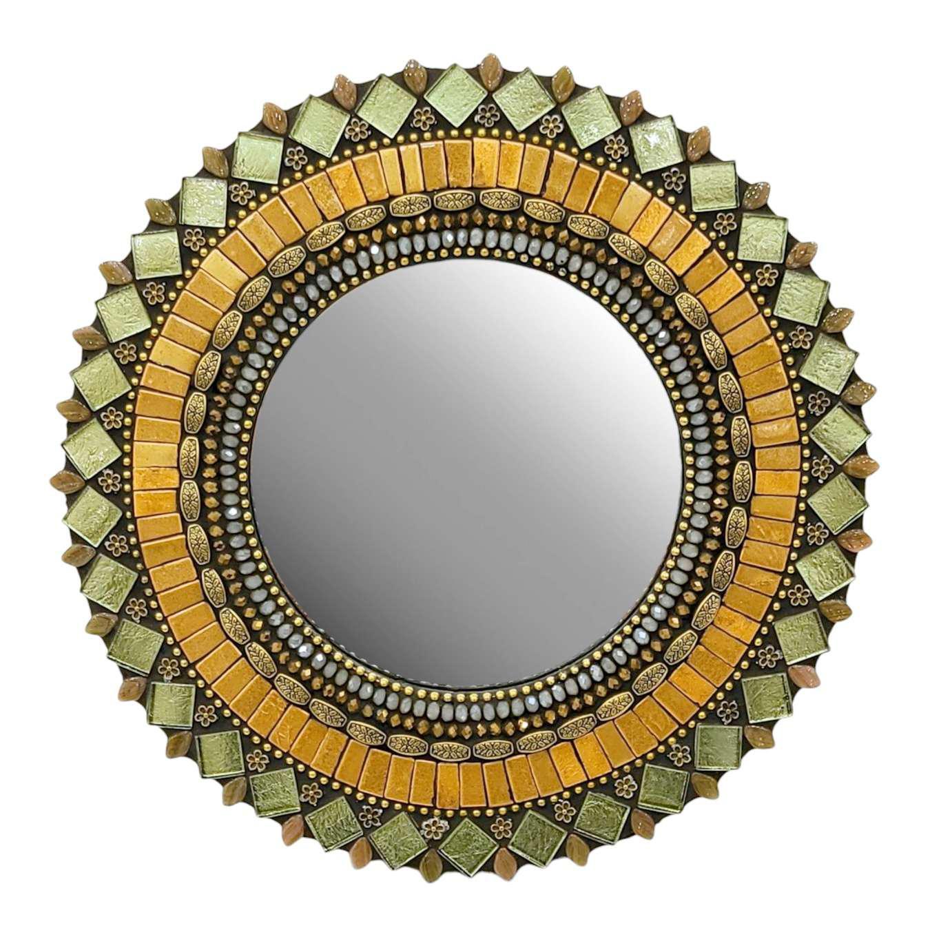 Mosaic Mirror - 10in Round (Woodland Shimmer) by Zetamari Mosaic Artworks
