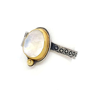 Ring - Size 8 - OOAK Moonstone in 22k Yellow Gold and Sterling Silver by Allison Kallaway