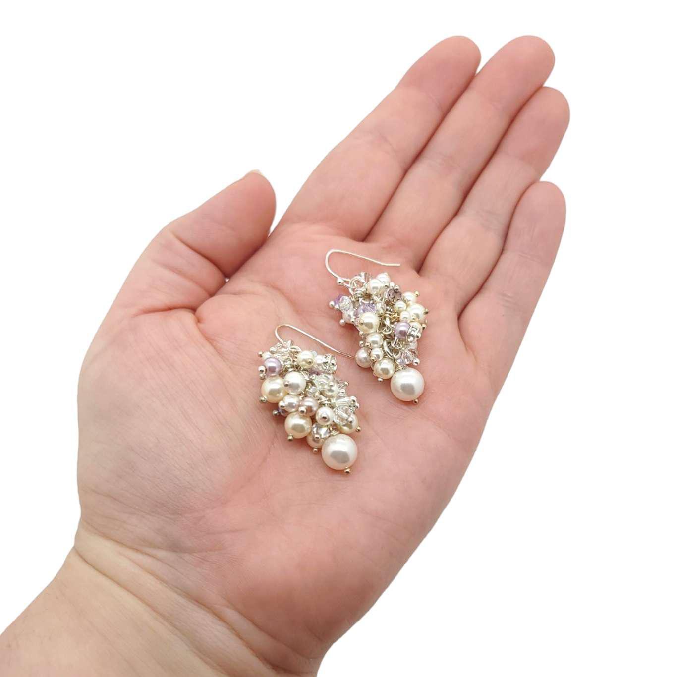 Earrings - Amethyst and White Pearl and Crystal Clusters by Sugar Sidewalk
