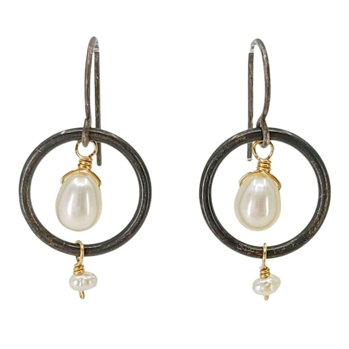 Earrings - Pearl Ring Dangle (Oxidized Sterling Silver) by Calliope Jewelry
