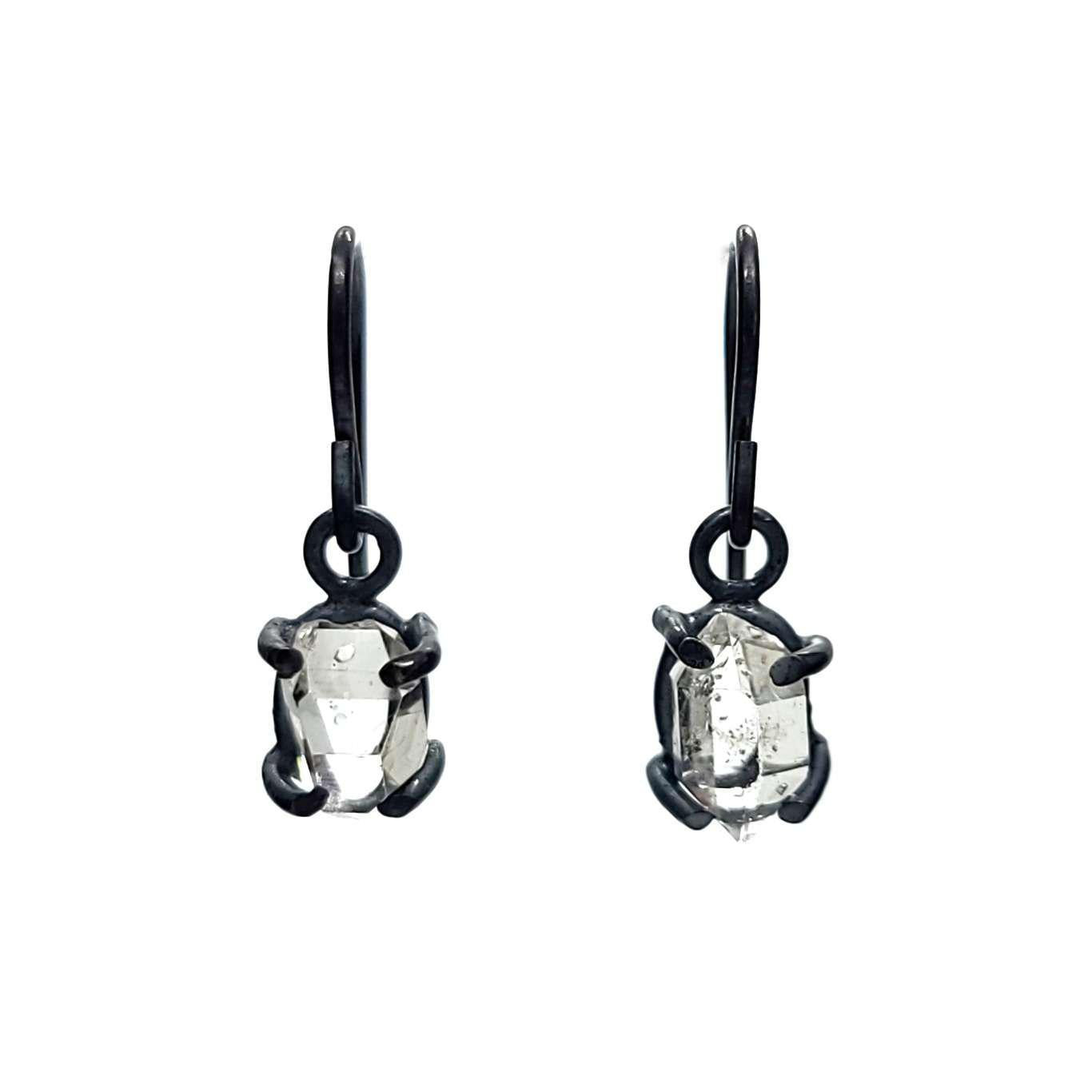 Earrings - Classic Herkimer Drops in Oxidized Sterling Silver by Storica Studio