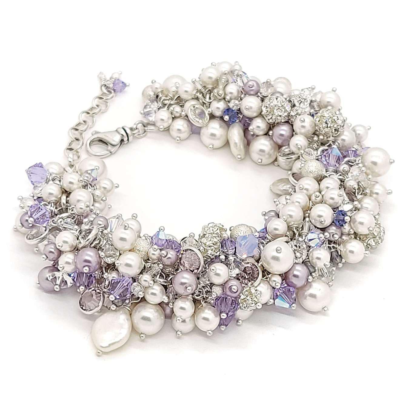 Bracelet - Amethyst and White Pearls and Crystals by Sugar Sidewalk