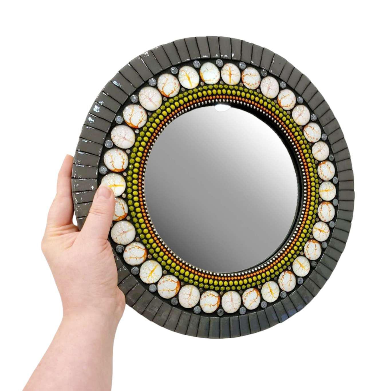 Mosaic Mirror - 13in Round (Gray) by Zetamari Mosaic Artworks