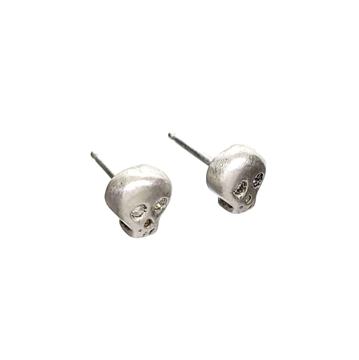 Earrings - Diamond-Eyed Tiny Skull Studs in Sterling Silver by Michelle Chang