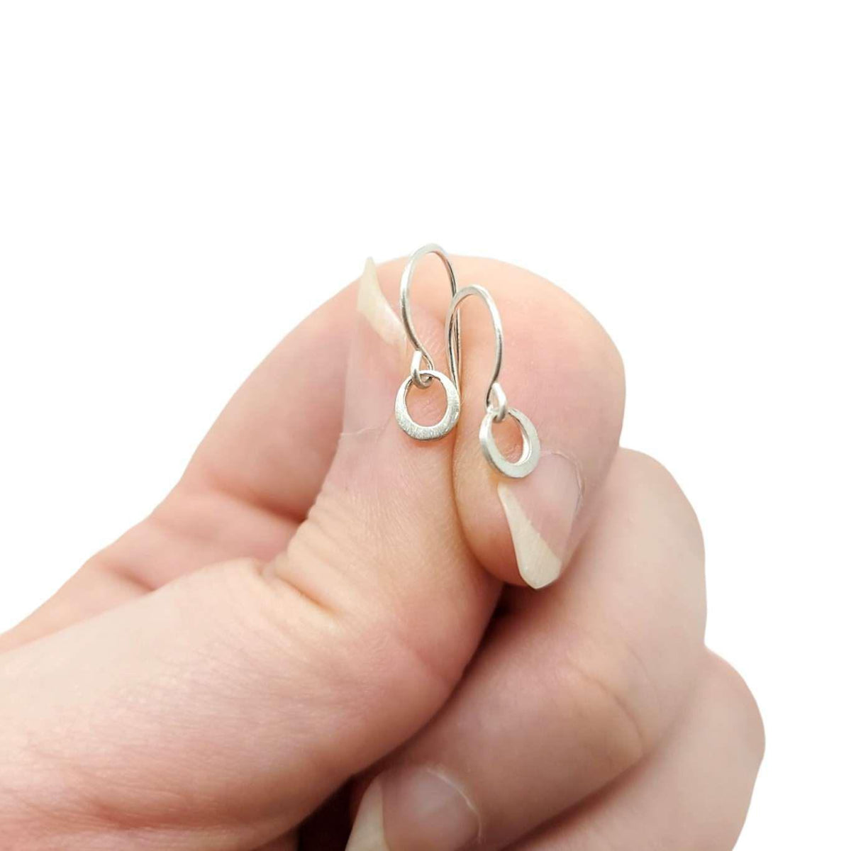 Earrings - Tiny Ring Dangles in Sterling Silver by Michelle Chang