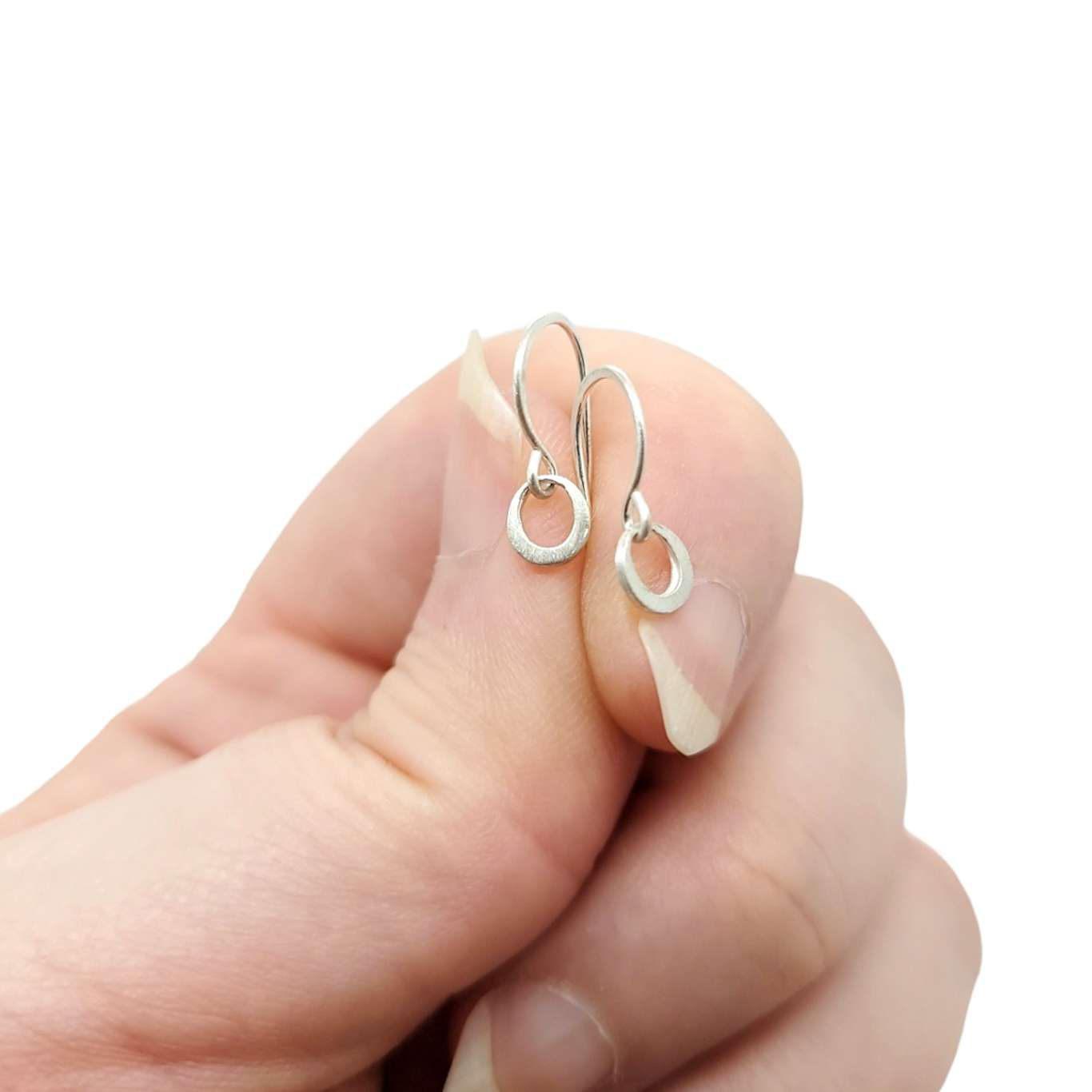 Earrings - Tiny Ring Dangles in Sterling Silver by Michelle Chang