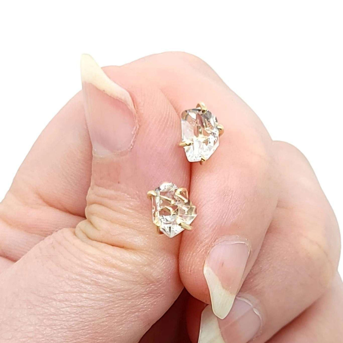 Earrings - Classic 8-9mm Herkimer Studs in 14k Yellow Gold by Storica Studio