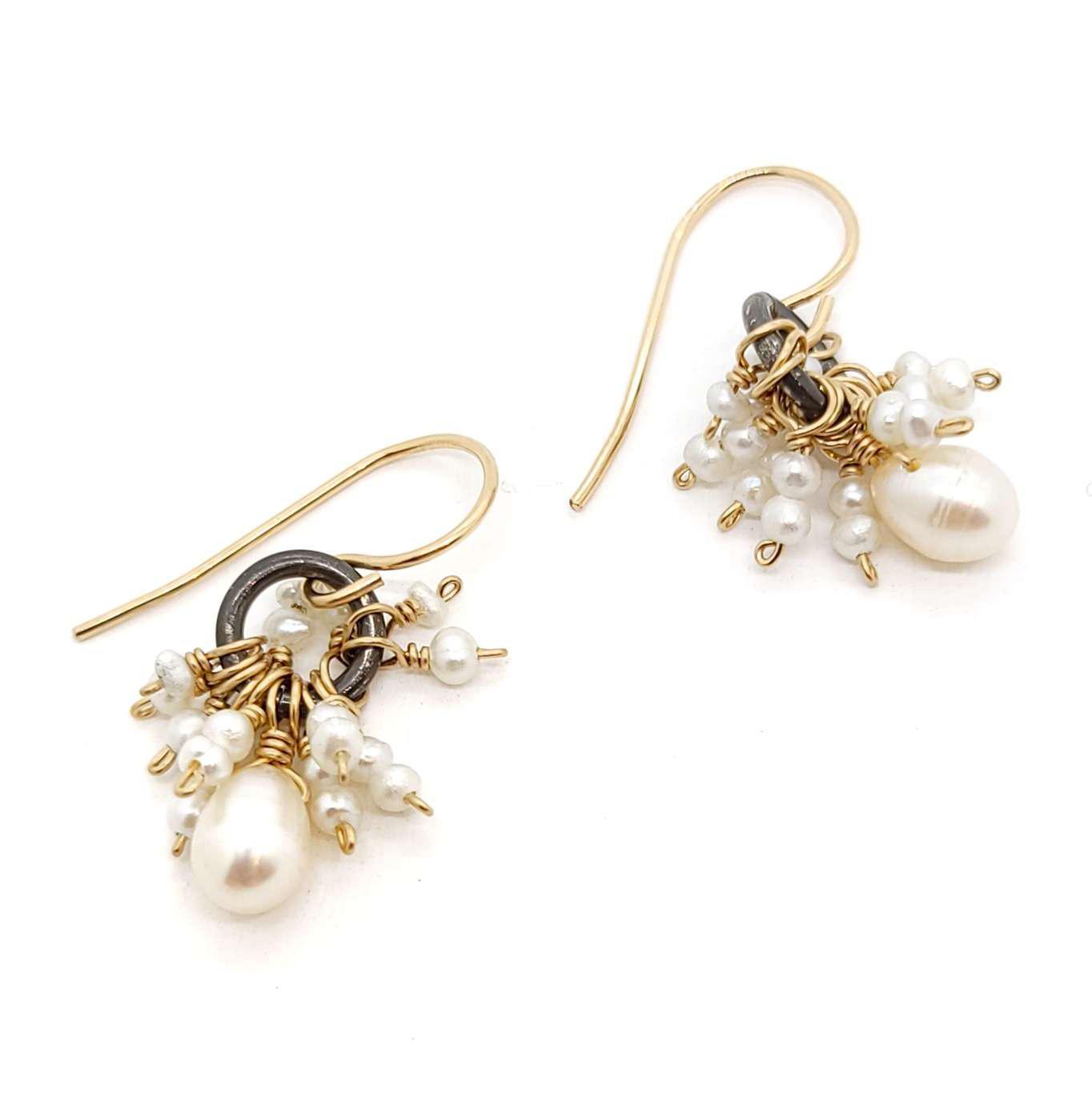 Earrings - Pearl and Gold Clusters by Calliope Jewelry