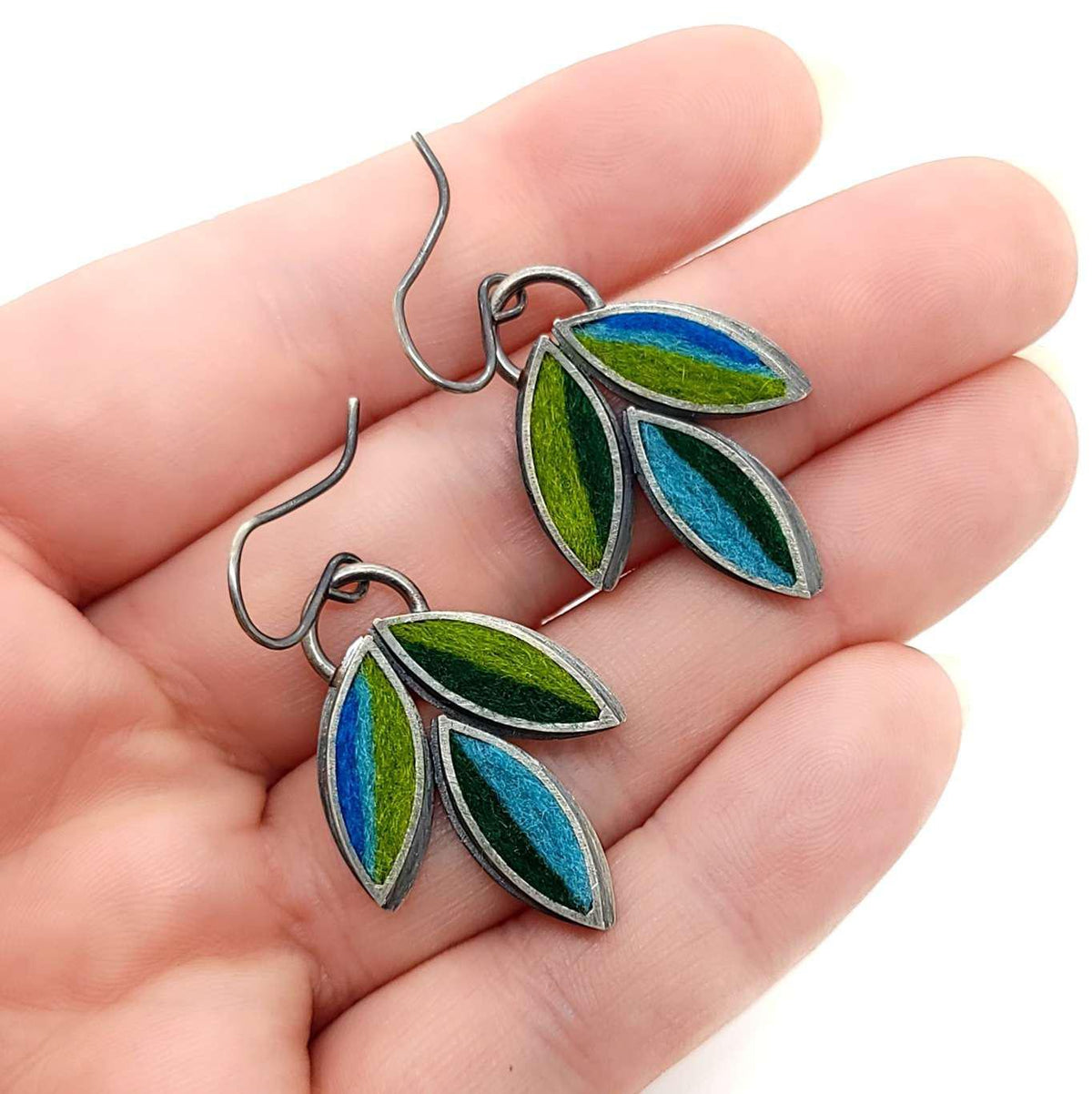Earrings - Lotus Flower Drops in Blue and Green by Michele A. Friedman