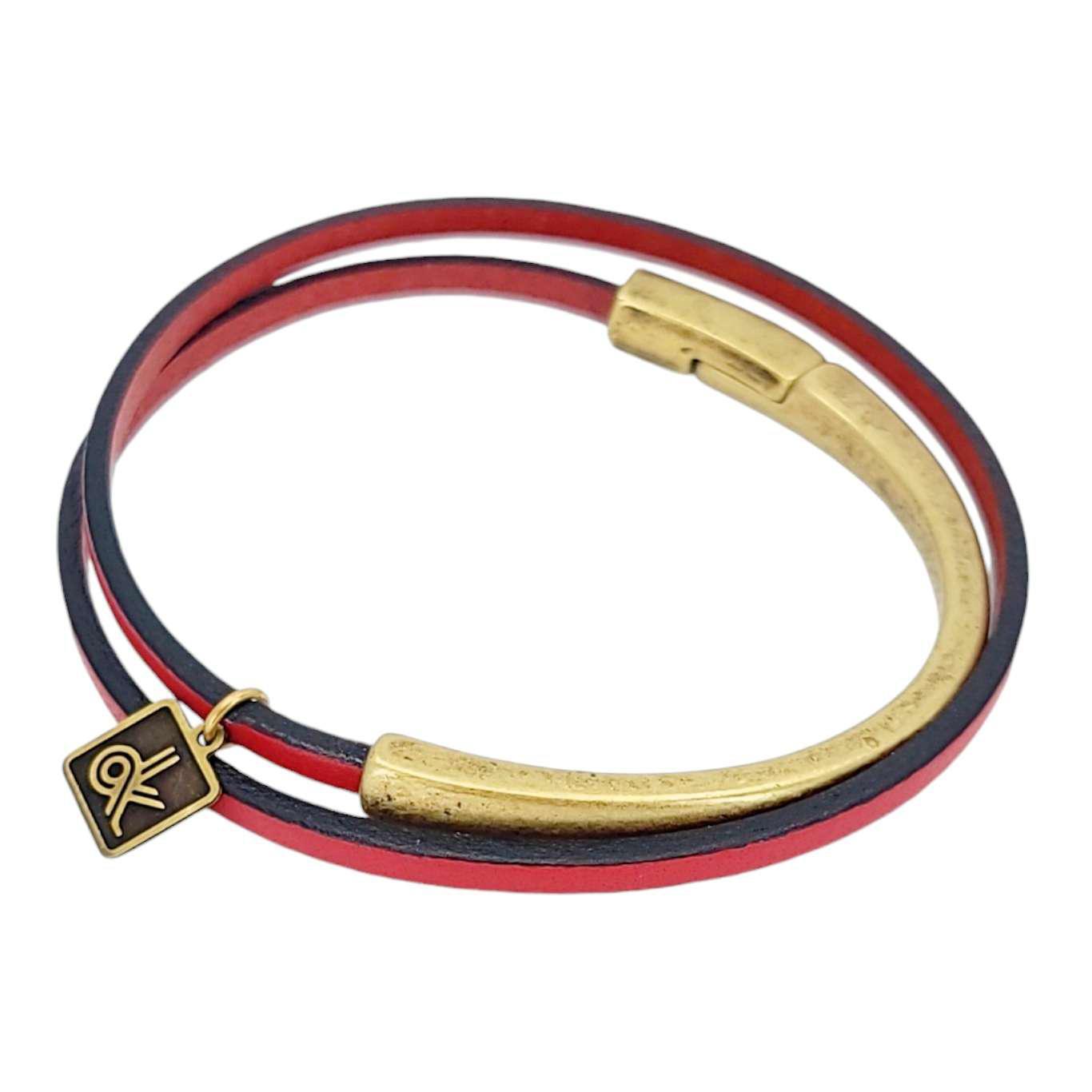 Bracelet - Skinny Breakaway in Red Leather with Silver, Gold, or Brass (7in) by Diana Kauffman Designs