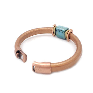 Bracelet - Tuscan Sunset in Copper Leather with Mixed Metals and Ceramic by Diana Kauffman Designs