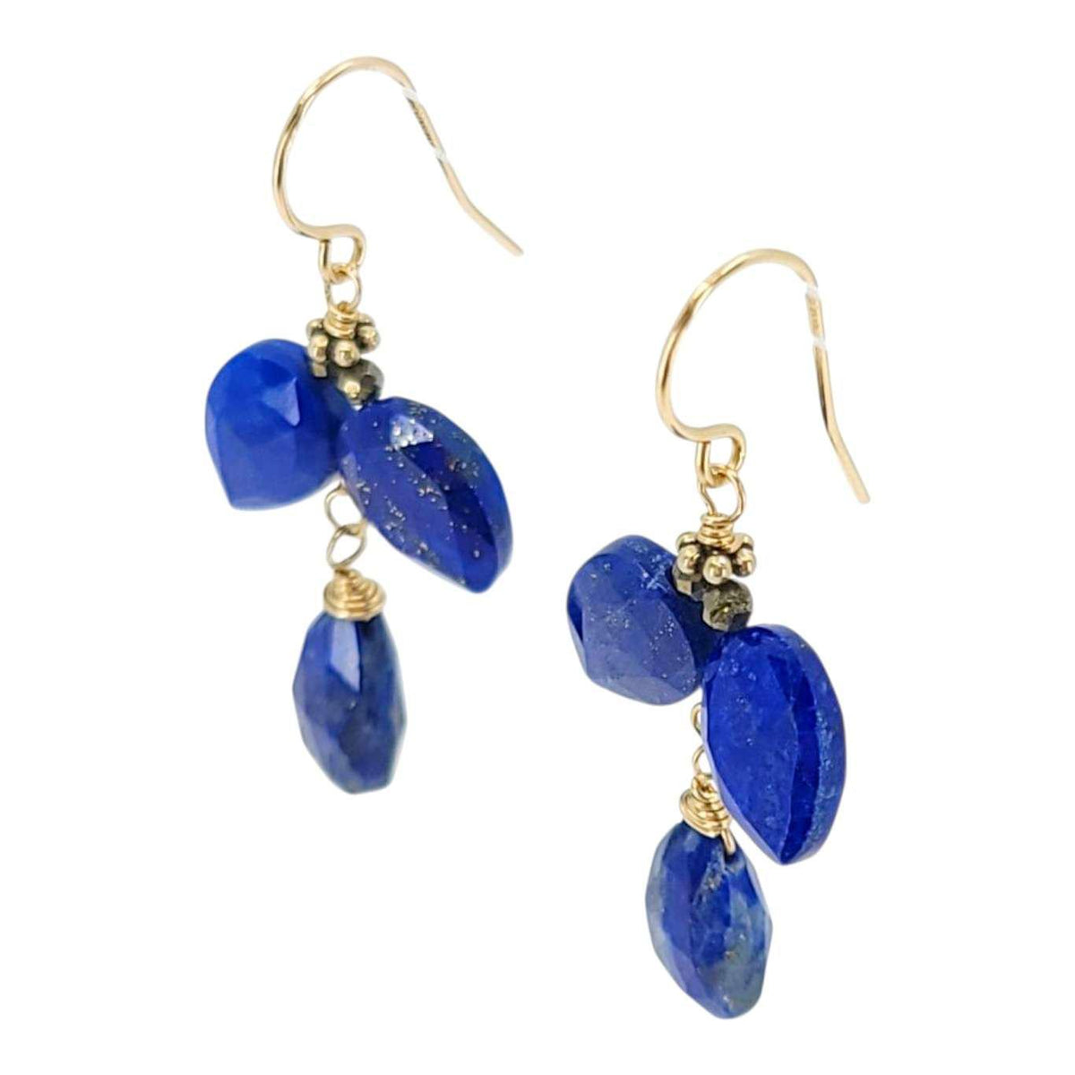 Earrings - Triple Drops (Lapis Lazuli, Pyrite) by Calliope Jewelry