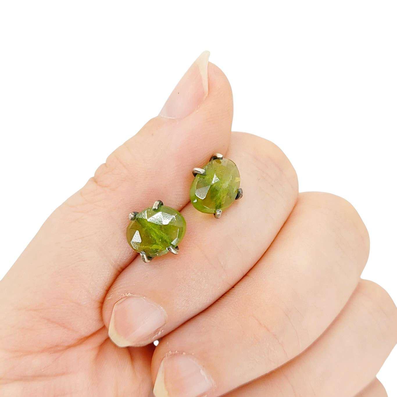 Earrings - Celeste Studs (Vesuvianite) by Three Flames Silverworks