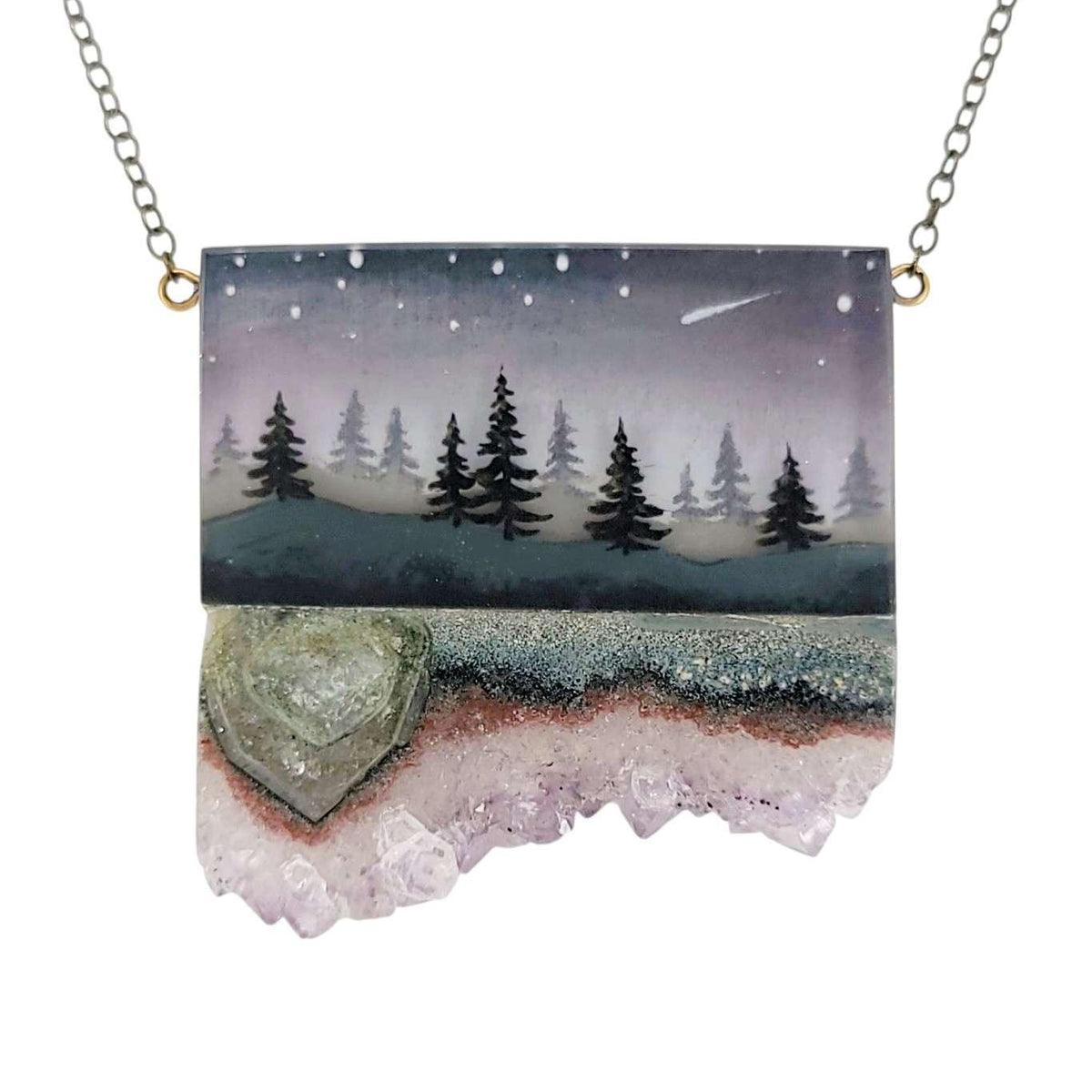Necklace - Deep Woods Crystal (Gunmetal) by Fernworks