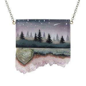 Necklace - Deep Woods Crystal (Gunmetal) by Fernworks