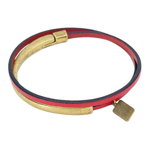 Bracelet - 7 in - Skinny Breakaway in Red Leather with Silver or Brass by Diana Kauffman Designs