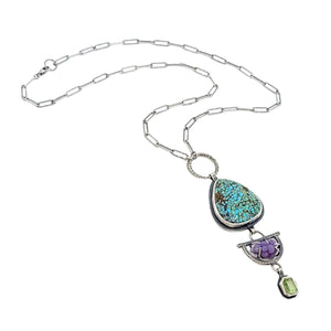 Necklace - Turquoise Botryoidal Chalcedony Peridot Statement OOAK by Allison Kallaway