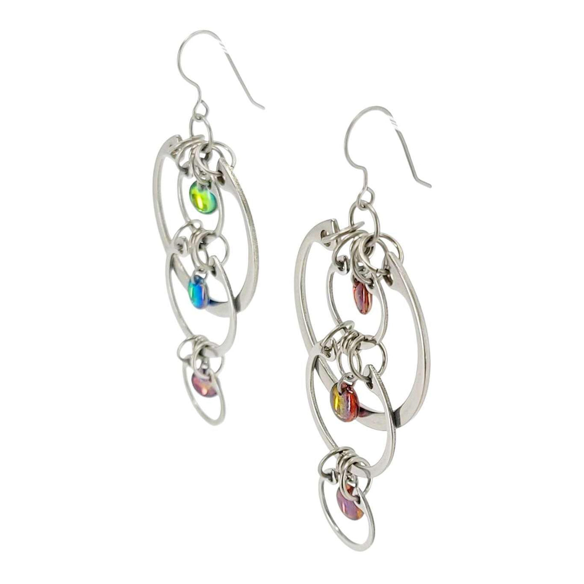 Earrings - Medium Rainbow Cascading Circles (Stainless Steel and Titanium) by Wraptillion