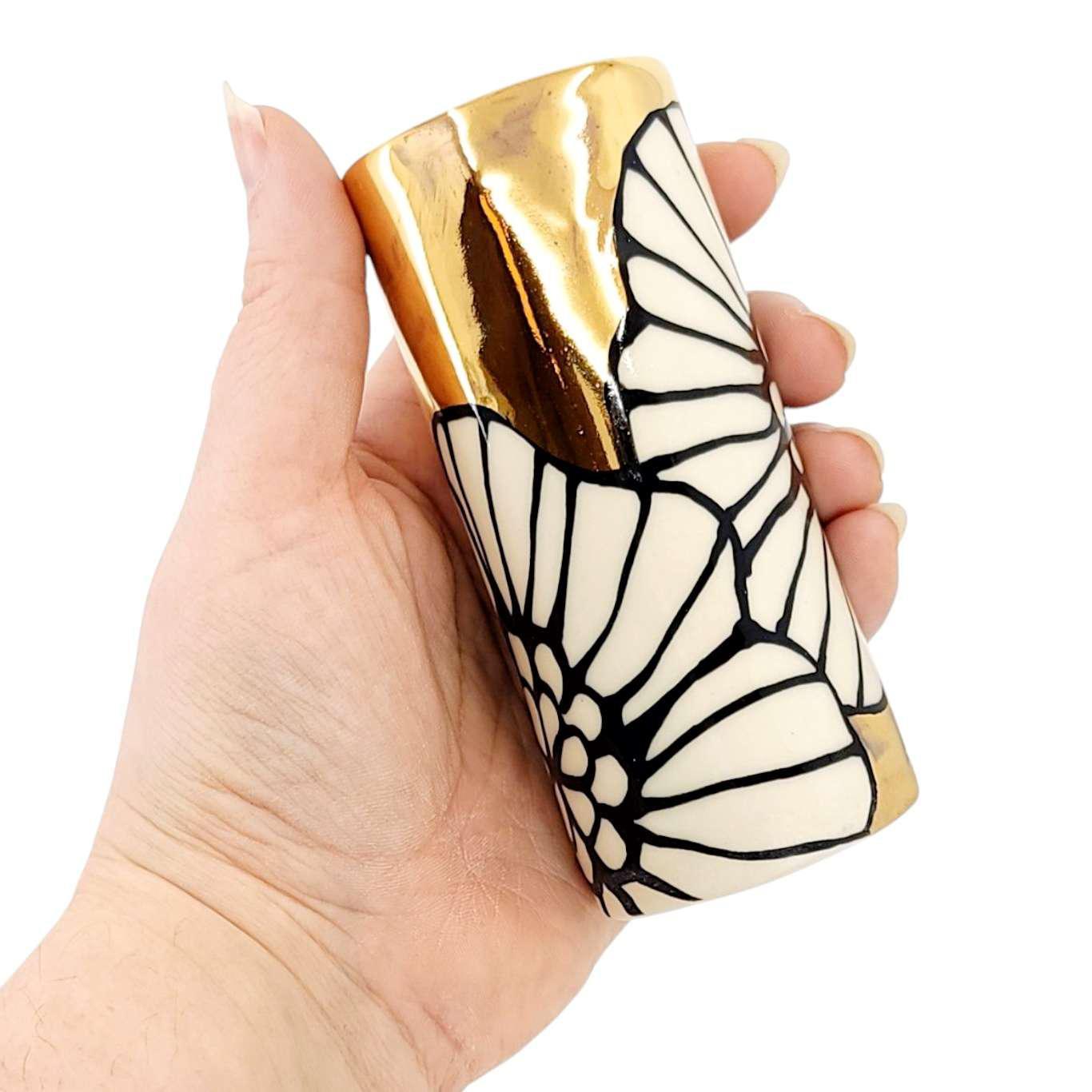 Vase - 4in Floral Cylinder with 22k Gold Solid Background (A) by Hsieh Clay SF