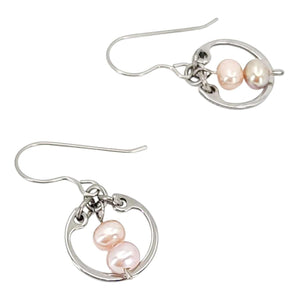 Earrings - Pearl Duo Small Circles (Pink) by Wraptillion