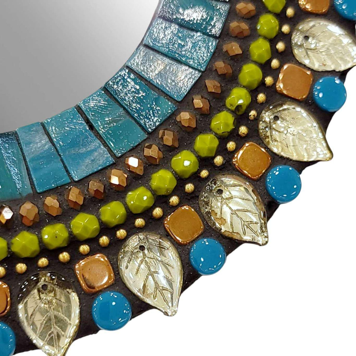 Mosaic Mirror - 7in Round (Teal Amber) by Zetamari Mosaic Artworks