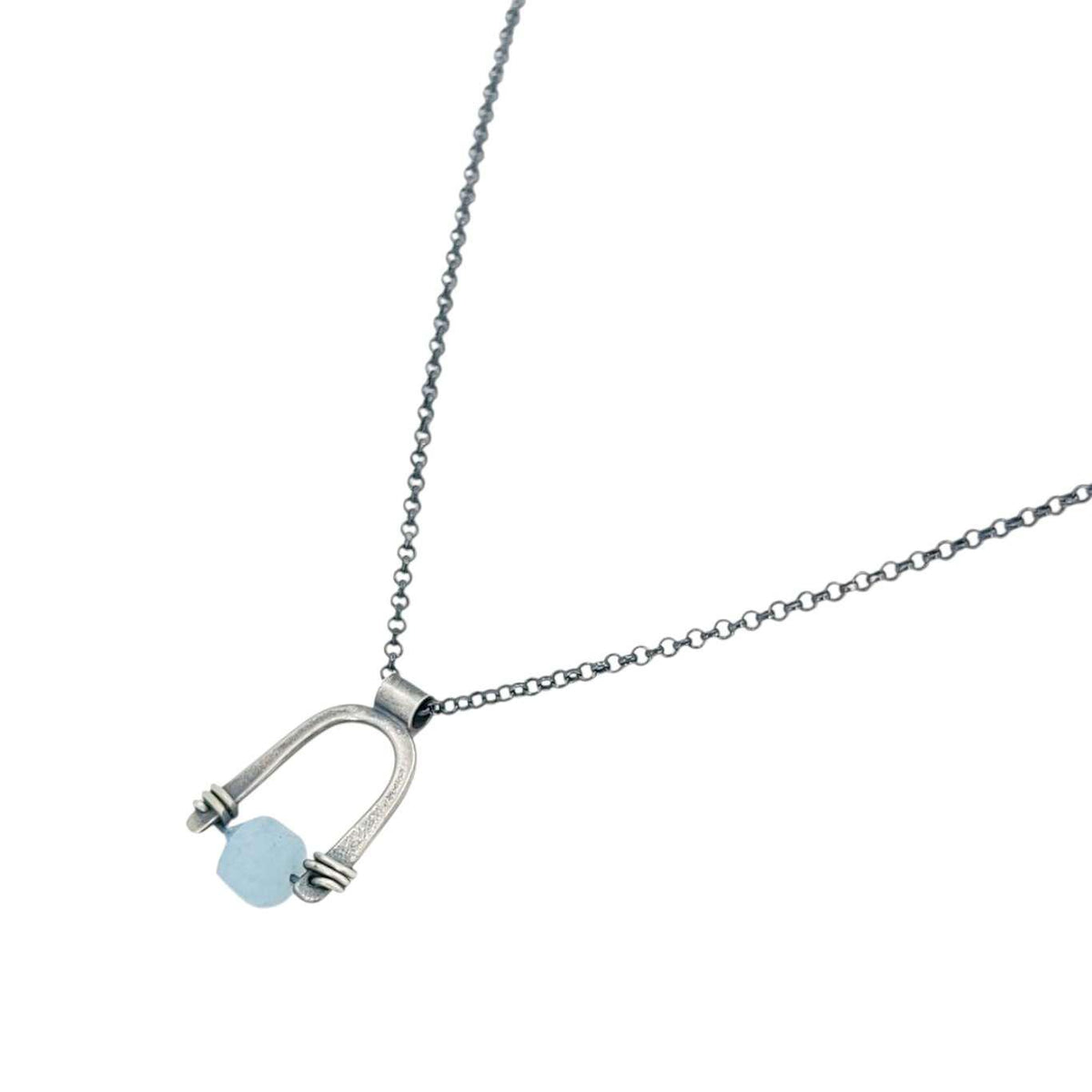 Necklace - Arc Pendant (Aquamarine) by Three Flames Silverworks