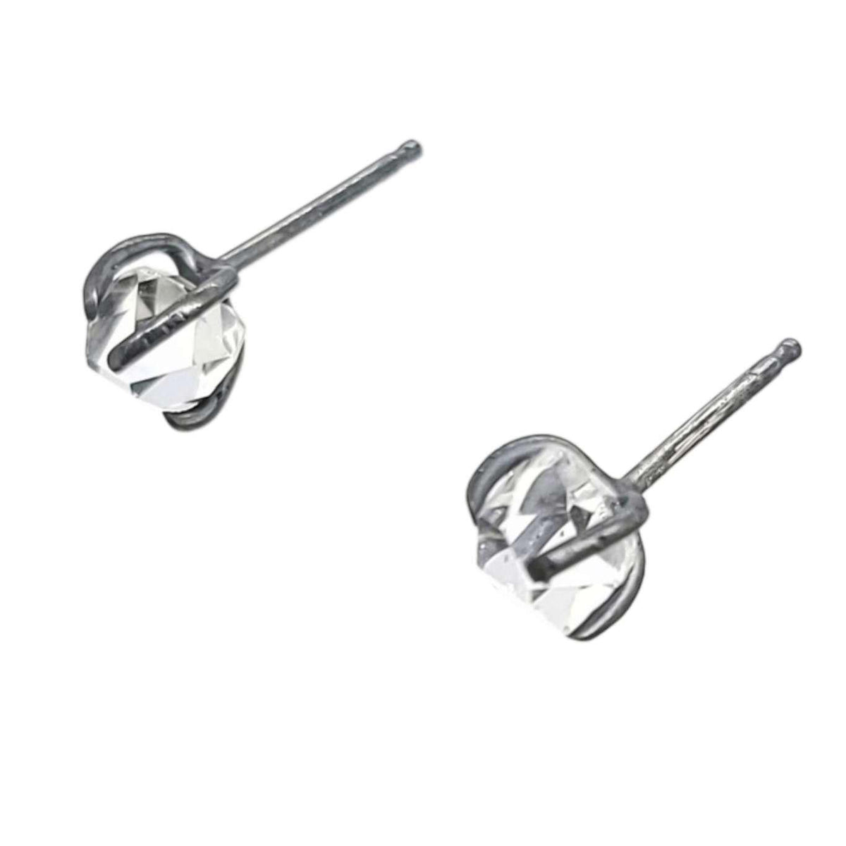 Earrings - Classic 5-6mm Herkimer Studs in Oxidized Sterling Silver by Storica Studio