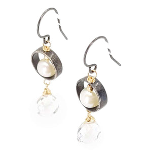 Earrings - Nestled Pearl Circles (Quartz Drop) by Calliope Jewelry