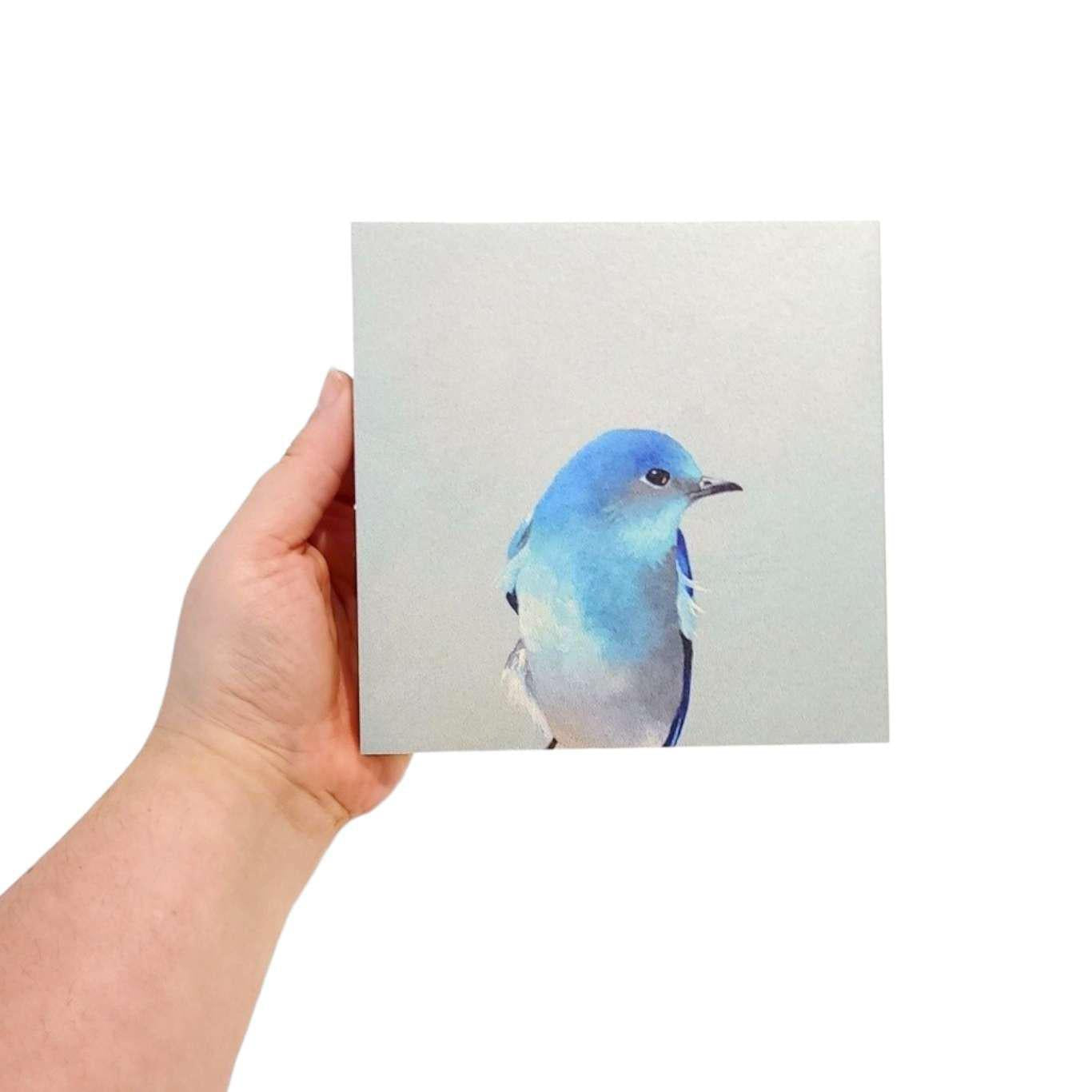 Wall Art - Mountain Bluebird on 6in x 6in Wood Panel by The Mincing Mockingbird