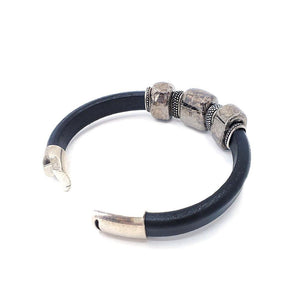 Bracelet - Storm in Black Leather with Silver and Ceramic by Diana Kauffman Designs